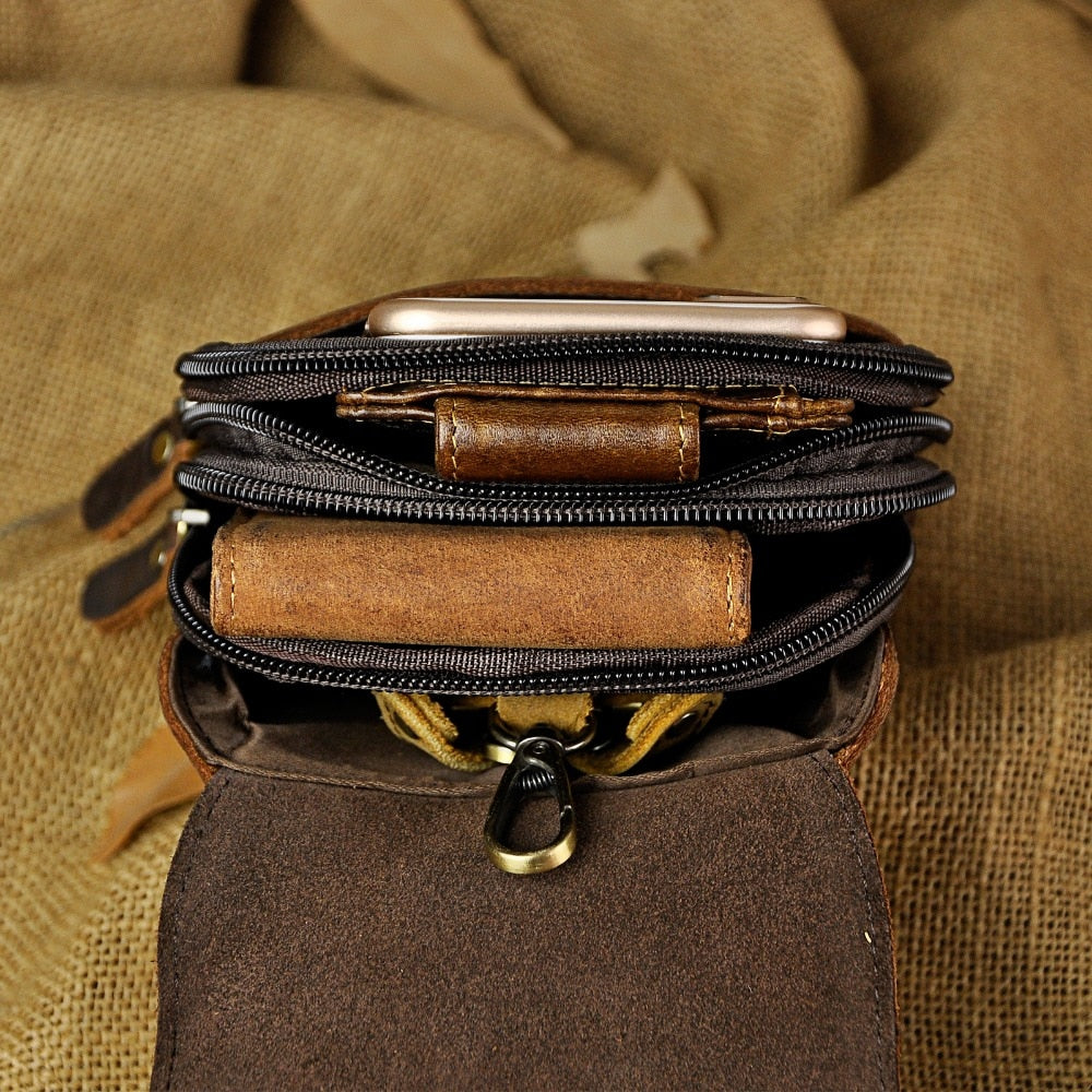 le'aokuu Herren Hüft-Gürteltasche Rindsleder