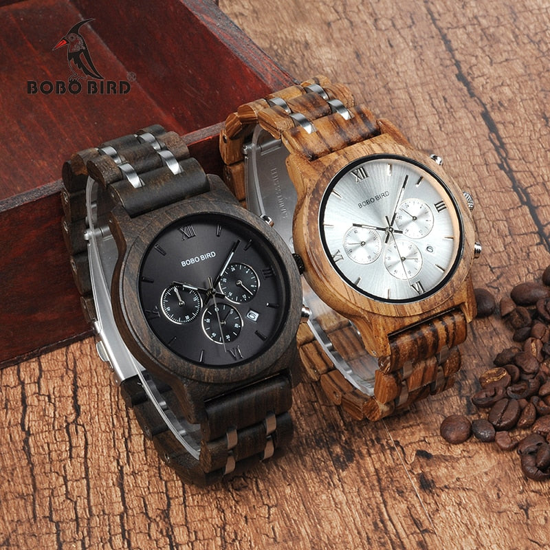 BOBO BIRD Herren Holzchronograph Datumsanzeige 3ATM