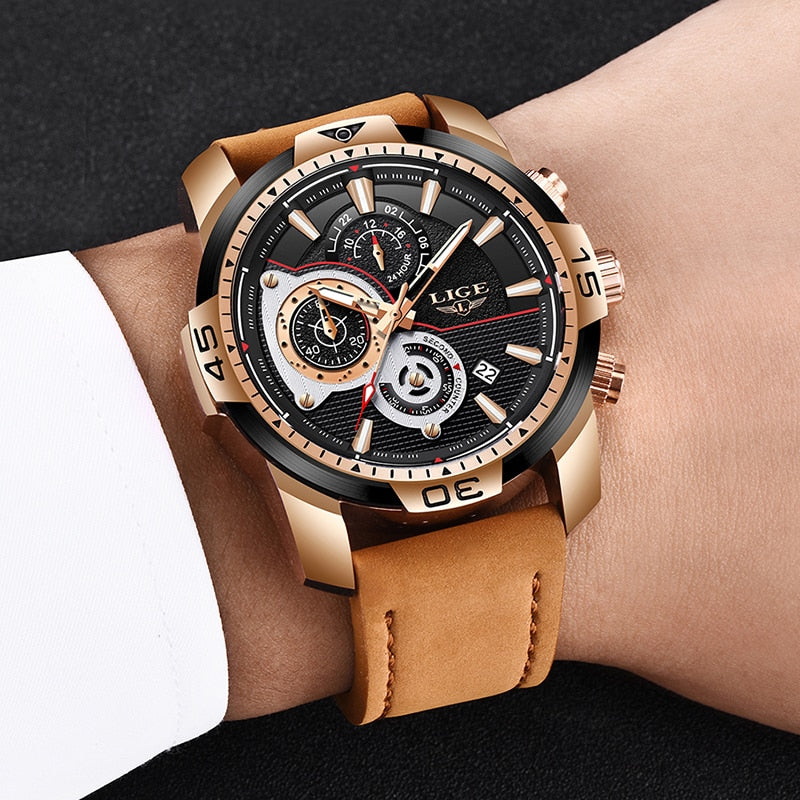 LIGE 9892 Herren Chronograph 3ATM Hardlex