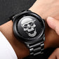LIGE 9876 Black Skull Edition Designer Analog Herrenuhr 3ATM Hardlex