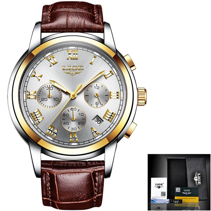LIGE 9806 Herren Chronograph 3ATM Hardlex