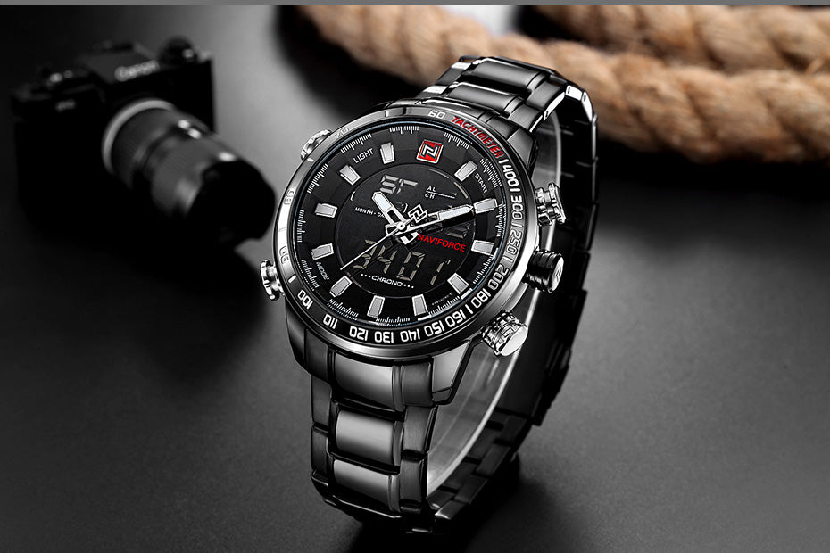 NAVIFORCE NF9093 Herren Multifunktion Militär Chronograph 3BAR Hardlex