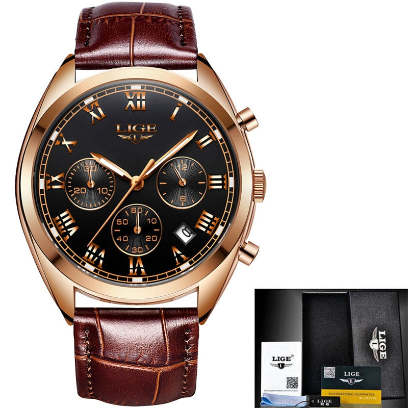 LIGE 9852 Herren Chronograph 3ATM Hardlex