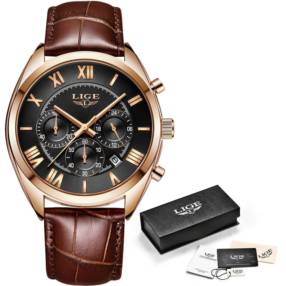 LIGE 9806 Herren Chronograph 3ATM Hardlex