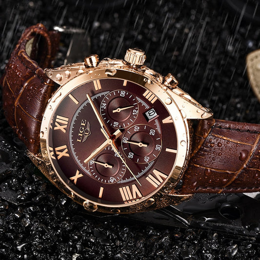 LIGE 9806 Herren Chronograph 3ATM Hardlex