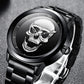 LIGE 9876 Black Skull Edition Designer Analog Herrenuhr 3ATM Hardlex