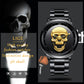 LIGE 9876 Black Skull Edition Designer Analog Herrenuhr 3ATM Hardlex