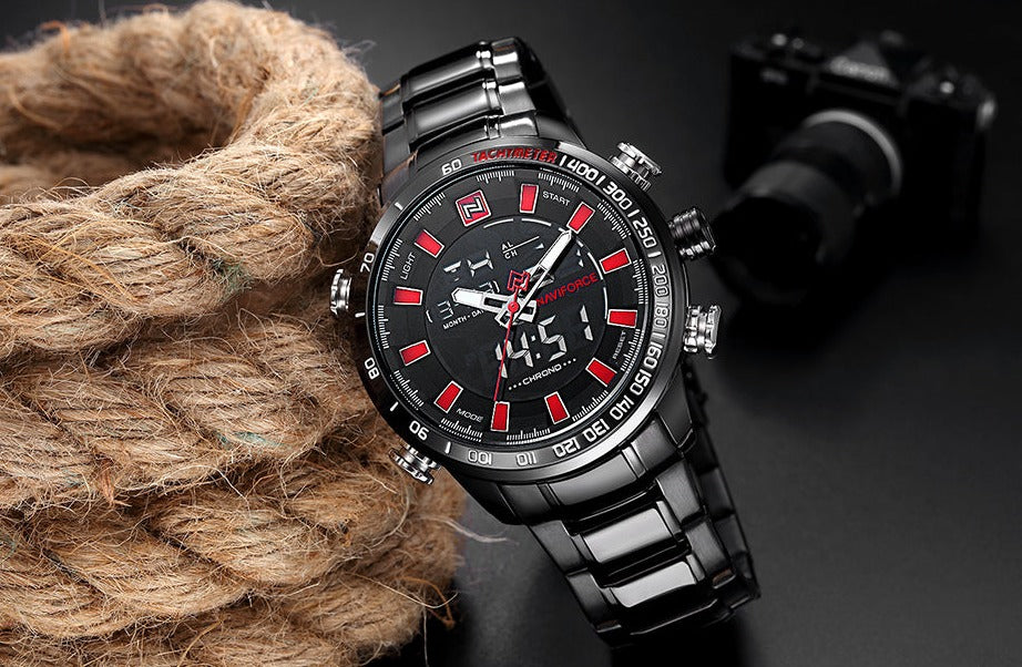 NAVIFORCE NF9093 Herren Multifunktion Militär Chronograph 3BAR Hardlex