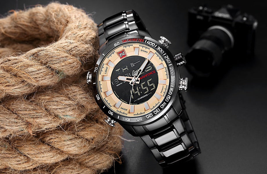 NAVIFORCE NF9093 Herren Multifunktion Militär Chronograph 3BAR Hardlex