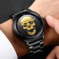 LIGE 9876 Black Skull Edition Designer Analog Herrenuhr 3ATM Hardlex