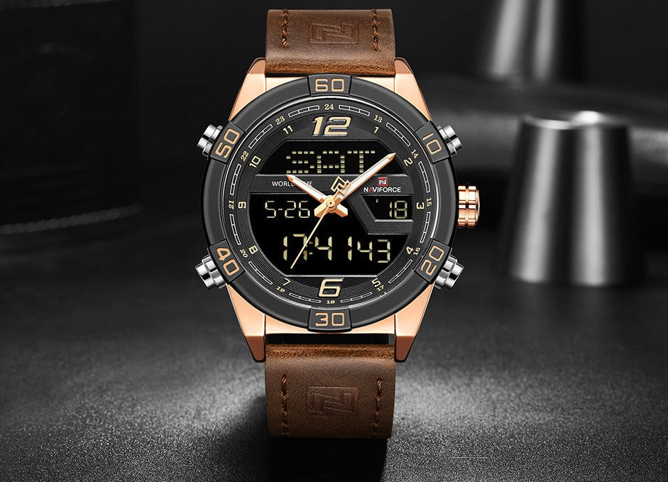 NAVIFORCE NF9128GBR Herren Multifunktion Chronograph 3BAR Hardlex