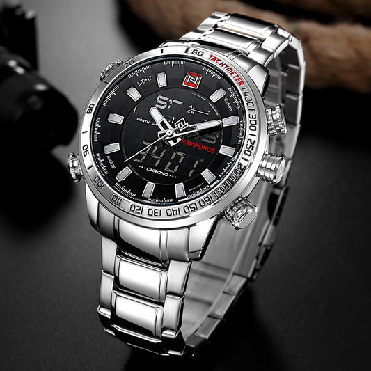 NAVIFORCE NF9093 Herren Multifunktion Militär Chronograph 3BAR Hardlex