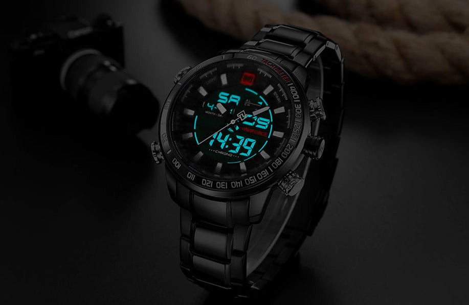 NAVIFORCE NF9093 Herren Multifunktion Militär Chronograph 3BAR Hardlex