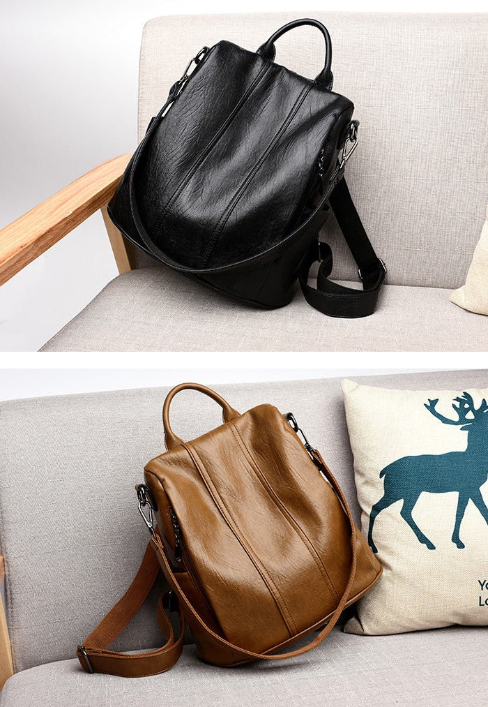 Damen Leder Rucksack Schultertasche