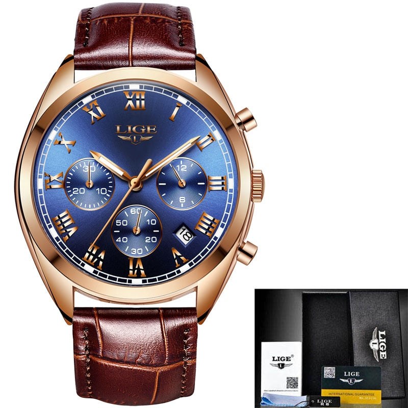 LIGE 9852 Herren Chronograph 3ATM Hardlex