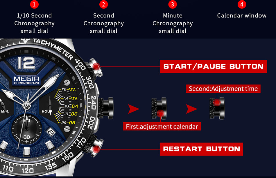 MEGIR 2106G Herren Militär Chronograph 3BAR
