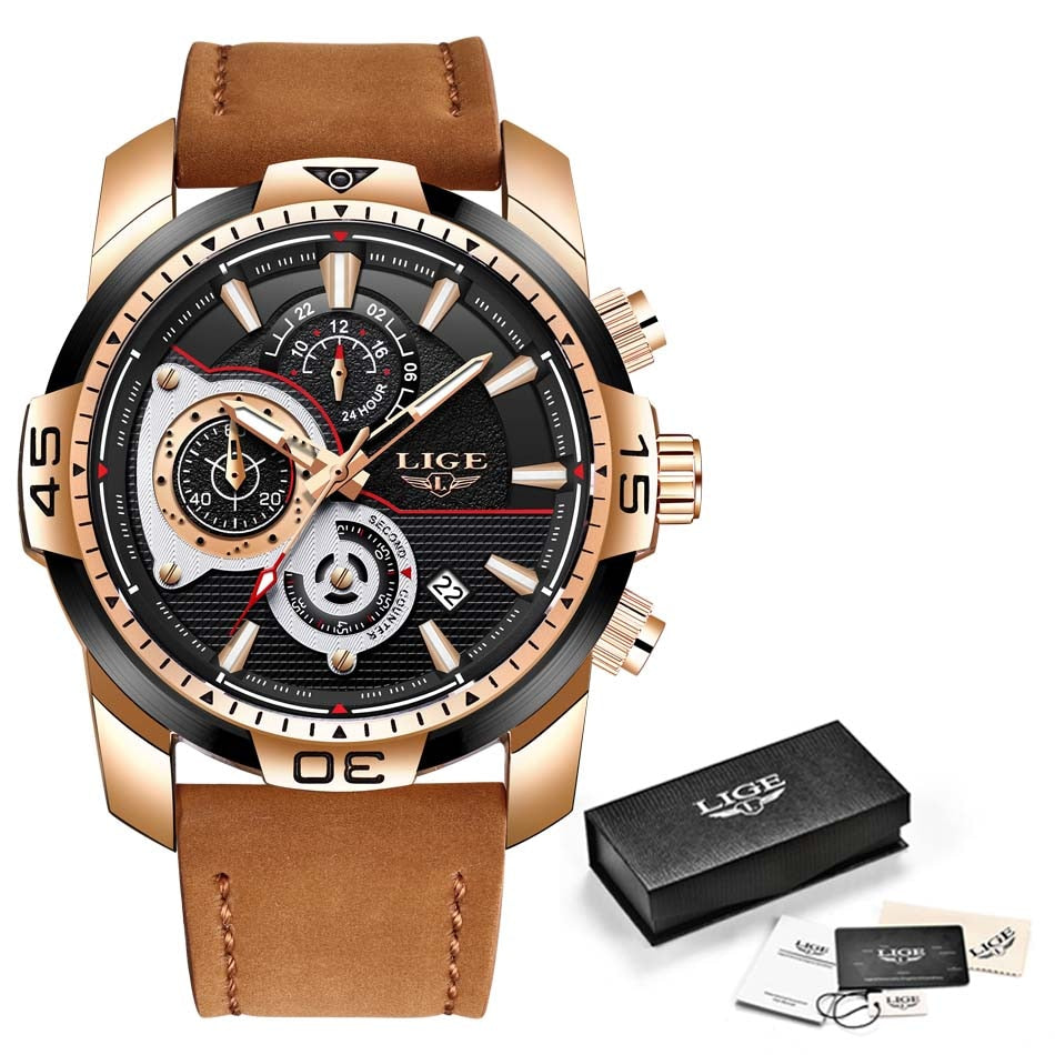 LIGE 9892 Herren Chronograph 3ATM Hardlex