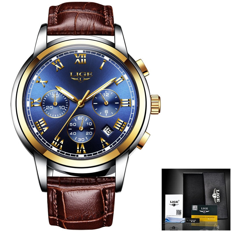 LIGE 9806 Herren Chronograph 3ATM Hardlex