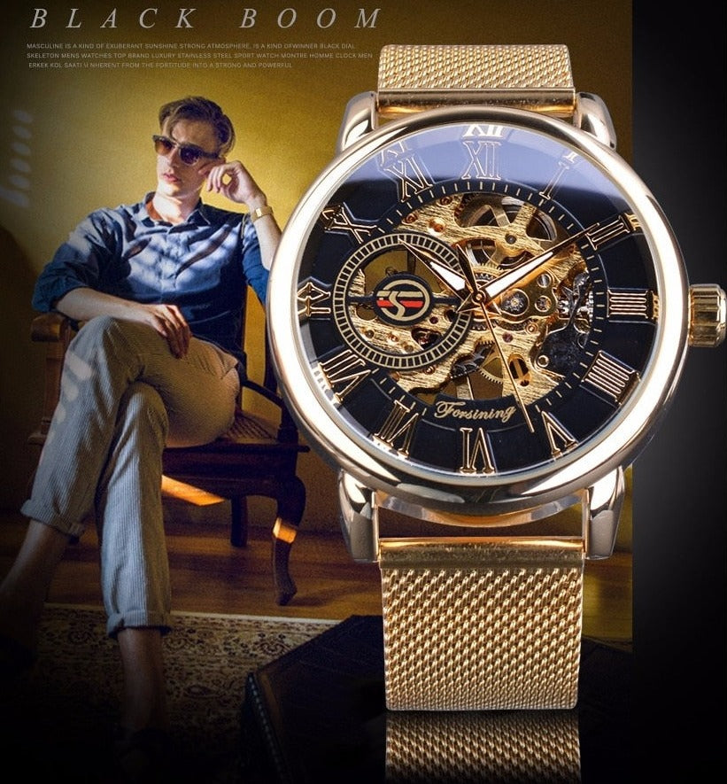 Forsining GMT838-2 Automatik Herren Skelettuhr Glas
