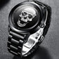 LIGE 9876 Black Skull Edition Designer Analog Herrenuhr 3ATM Hardlex