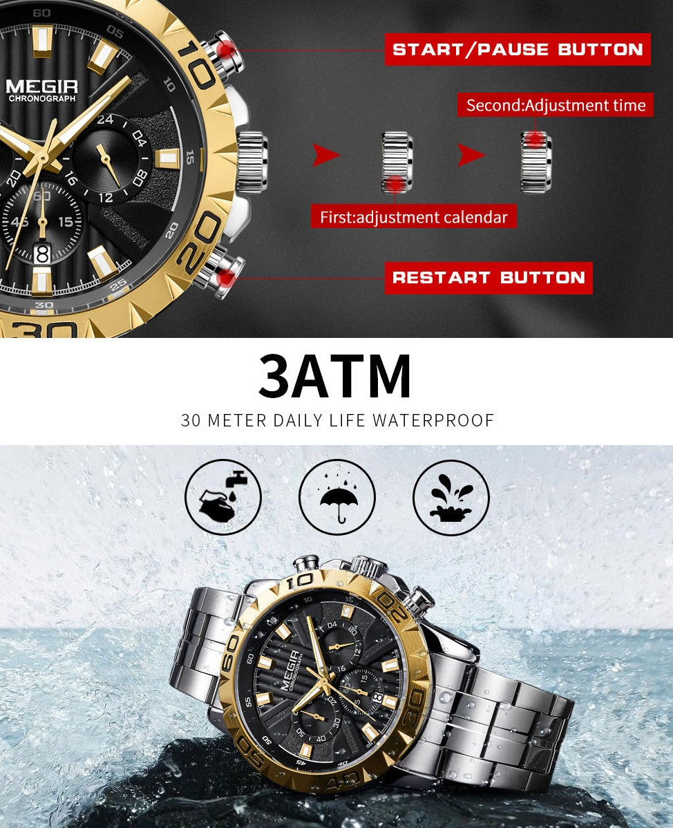 MEGIR 2087G Herren Business Chronograph 3BAR