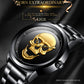 LIGE 9876 Black Skull Edition Designer Analog Herrenuhr 3ATM Hardlex