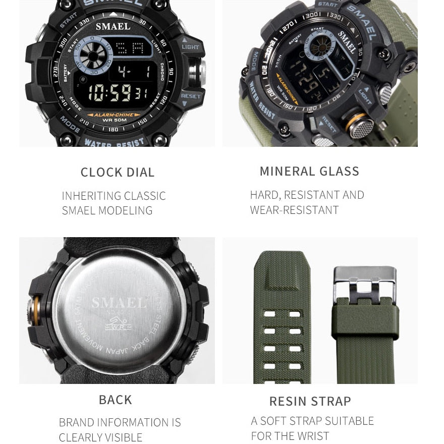 SMAEL SL-8010-7 Herren Militär Sport-Chronograph 5ATM Dualanzeige