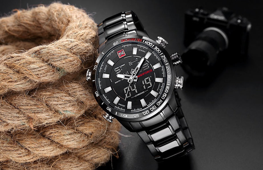 NAVIFORCE NF9093 Herren Multifunktion Militär Chronograph 3BAR Hardlex