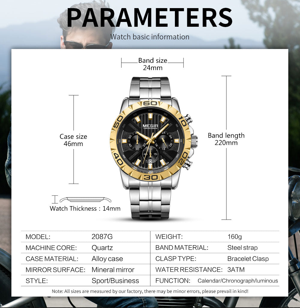 MEGIR 2087G Herren Business Chronograph 3BAR