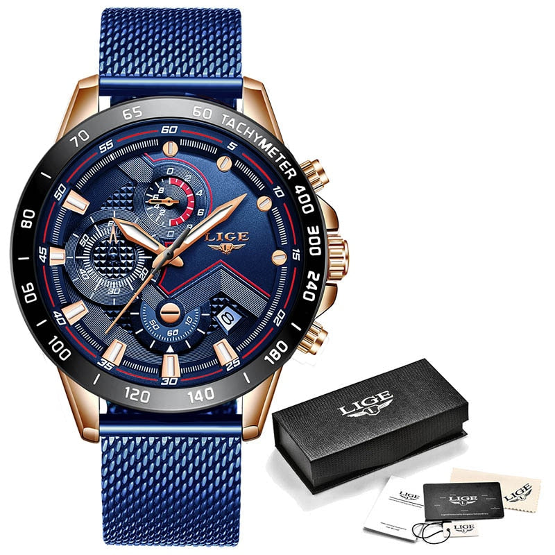 LIGE 9982 Herren Business Chronograph 3ATM Hardlex