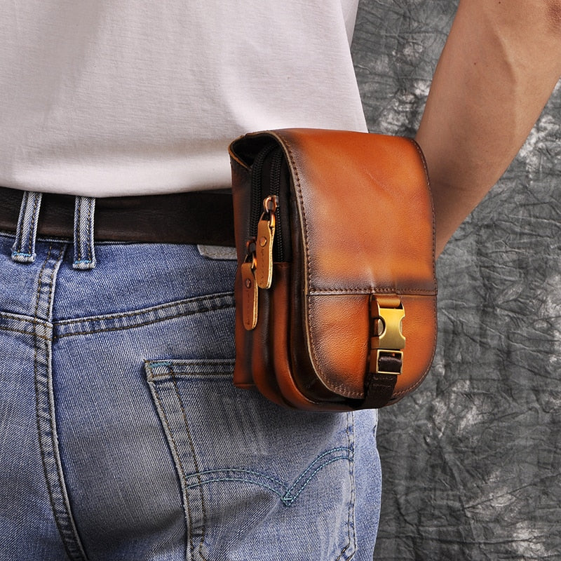 le'aokuu Herren Hüft-Gürteltasche Rindsleder