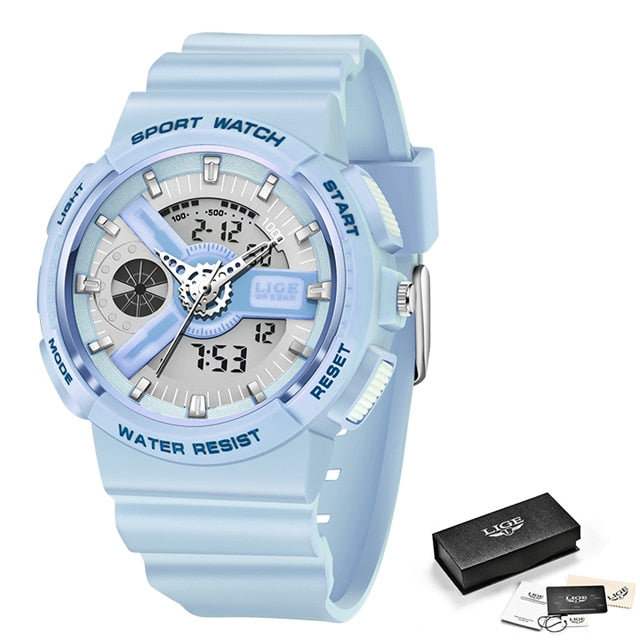 LIGE 8939 Damen Sport Digitaluhr 5ATM Hardlex