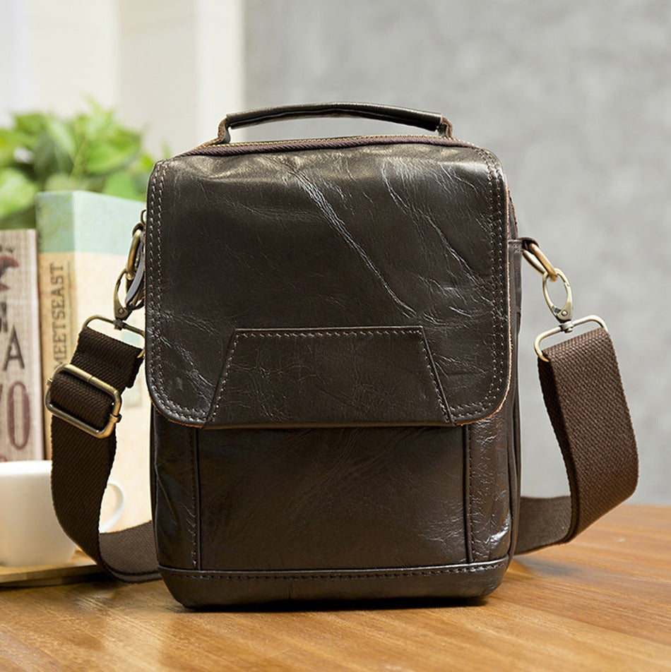 le'aokuu Herren Umhänge-Schultertasche Echtleder