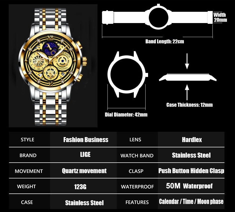 LIGE 8942 Herren Business Chronograph 5ATM