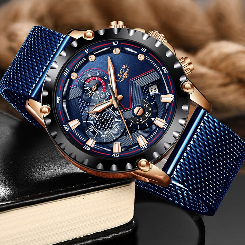 LIGE 9821 Herren Chronograph 3ATM Hardlex