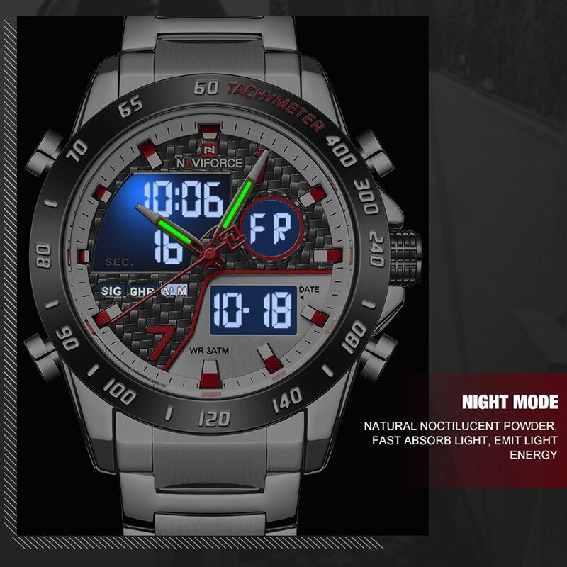 NAVIFORCE NF9171 Herren Militär Chronograph 3BAR Hardlex
