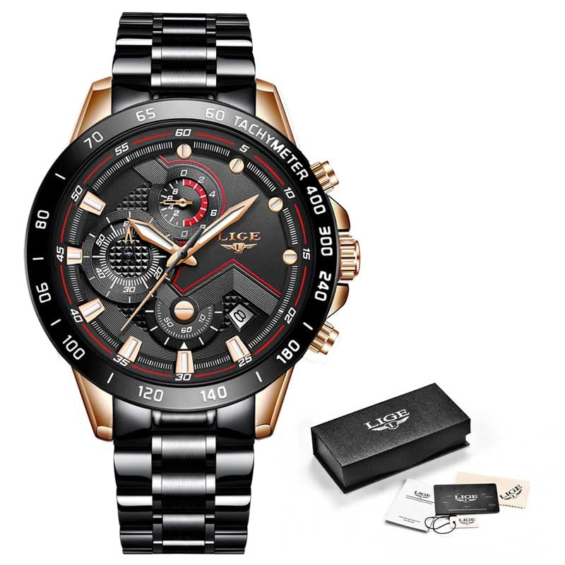LIGE 9982 Herren Business Chronograph 3ATM Hardlex