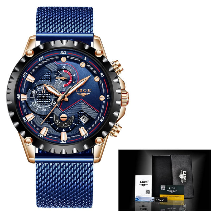 LIGE 9982 Herren Business Chronograph 3ATM Hardlex