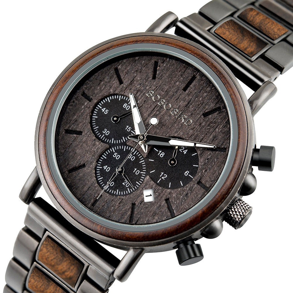 BOBO BIRD Holz Chronograph 3ATM Hardlex