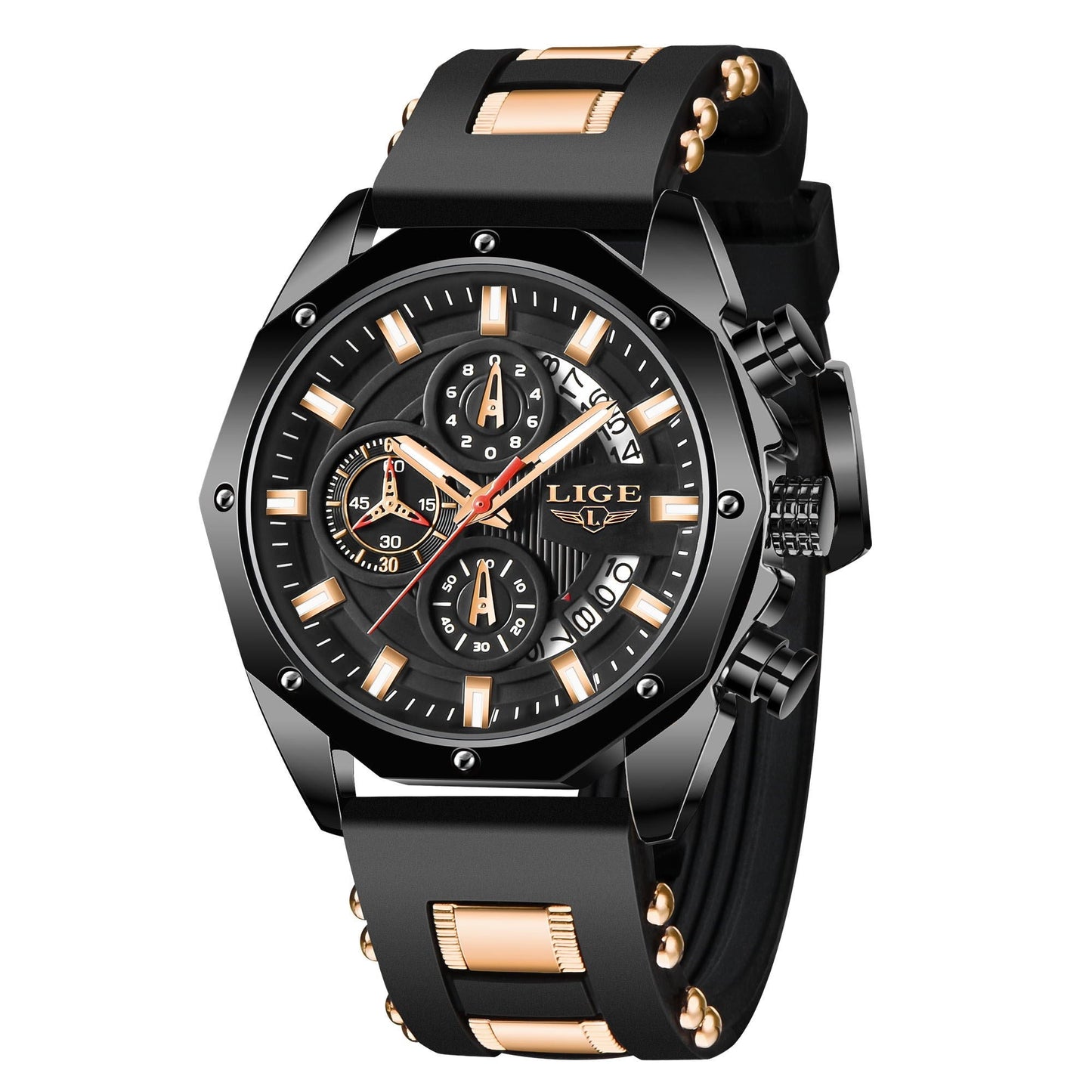 LIGE 8908 Herren Chronograph 3ATM Hardlex