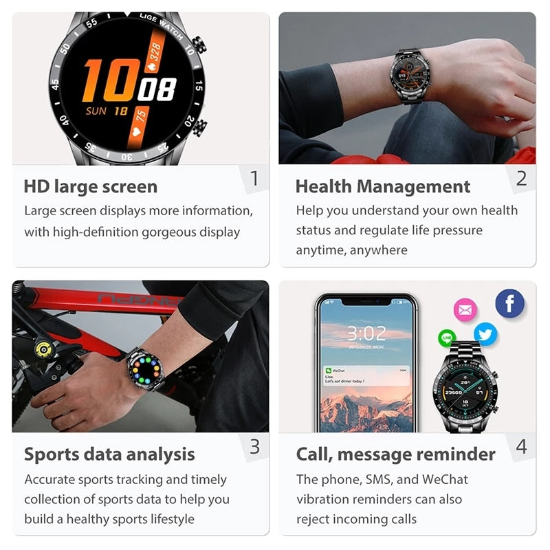 LIGE Sport Smartwatch 3BAR Android + IOS