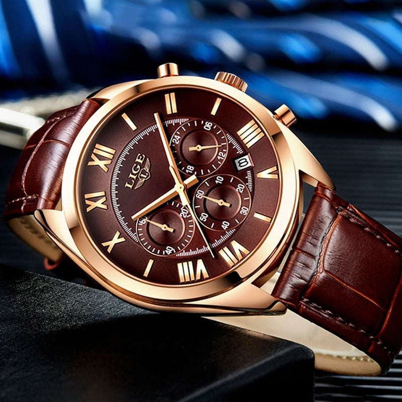 LIGE 9806 Herren Chronograph 3ATM Hardlex