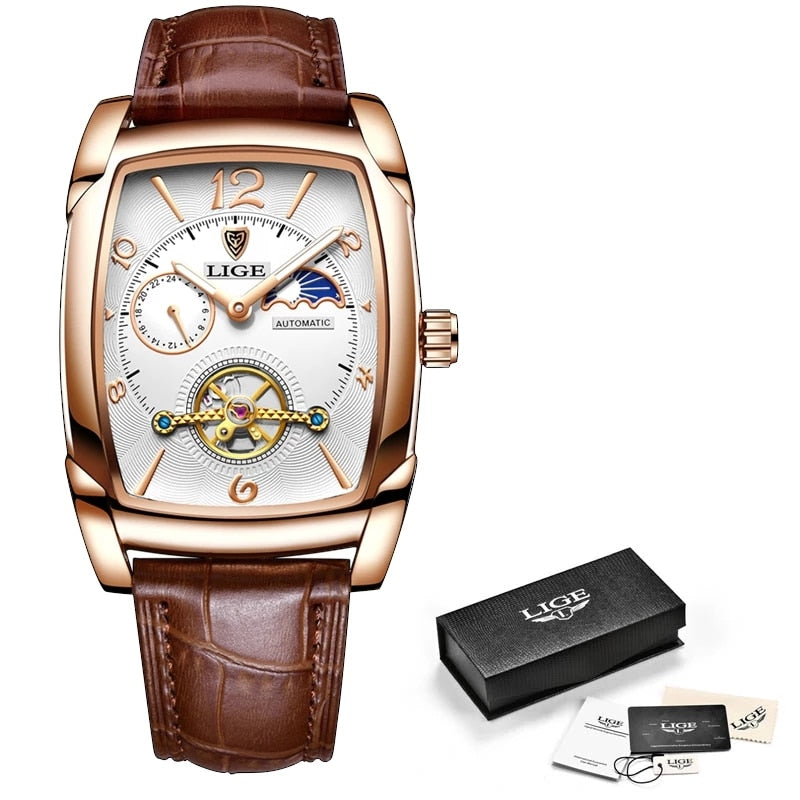 LIGE 8949 Luxus Herren Automatik Uhr 3BAR Hardlex