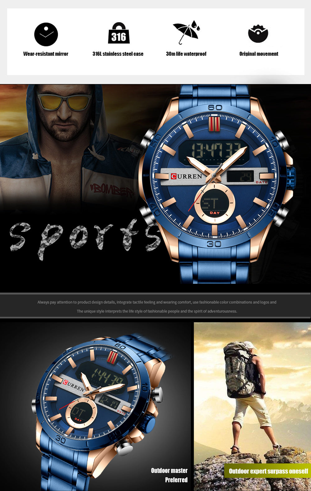 CURREN 8384 Herren Chronograph 3ATM Hardlex