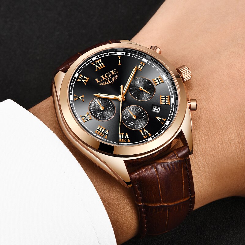 LIGE 9852 Herren Chronograph 3ATM Hardlex