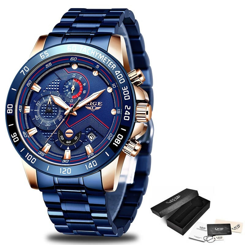 LIGE 9982 Herren Business Chronograph 3ATM Hardlex