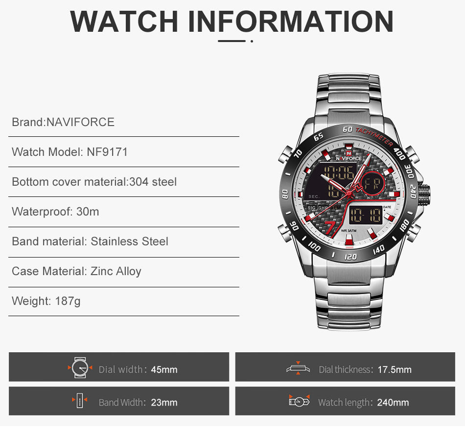 NAVIFORCE NF9171 Herren Militär Chronograph 3BAR Hardlex