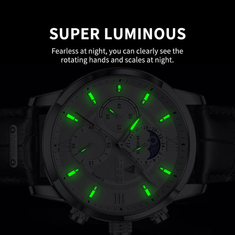 LIGE 8932 Herren Chronograph 3ATM Hardlex