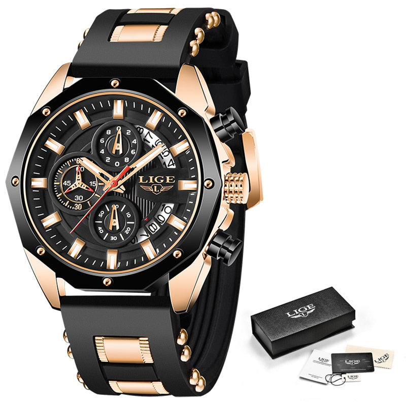 LIGE 8908 Herren Chronograph 3ATM Hardlex