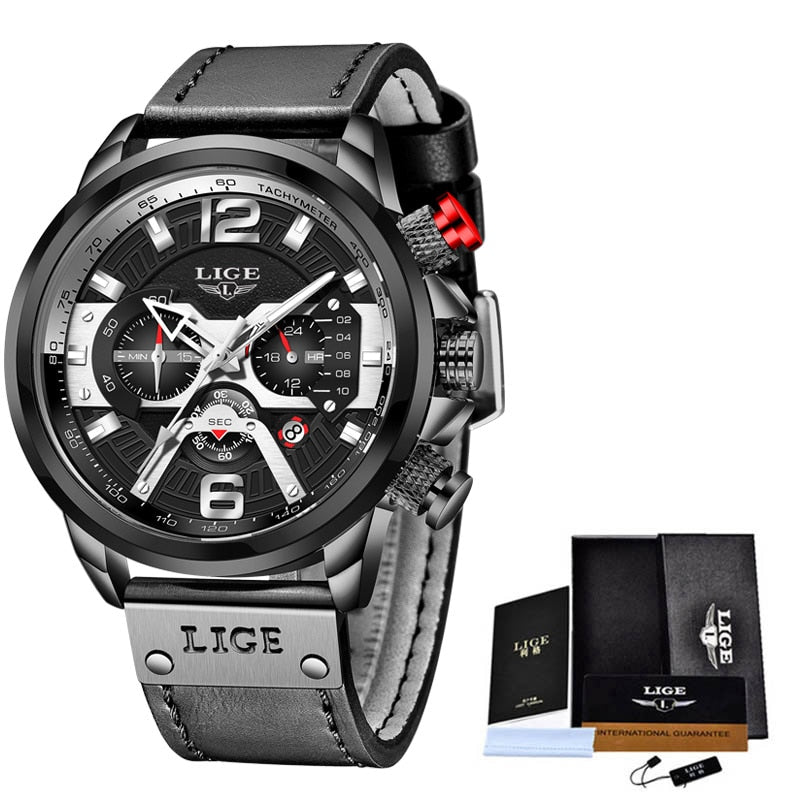 LIGE Herren Chronograph 3ATM Hardlex